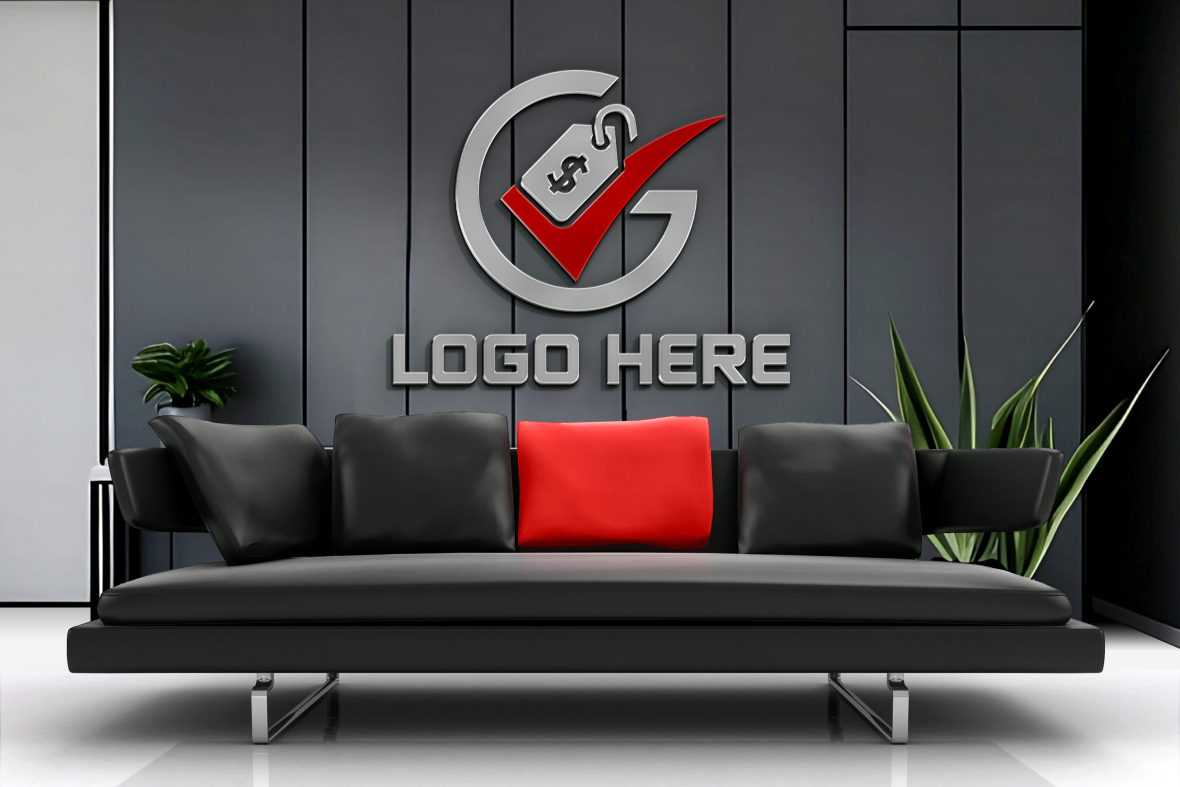 Black Wall Logo Mockup with Black Sofa