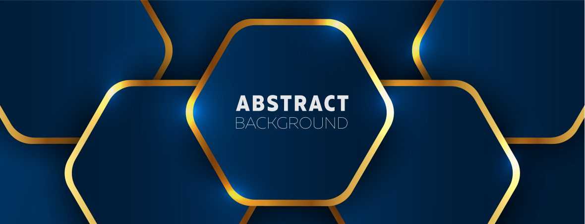 Blue Background Template with Golden Hexagons