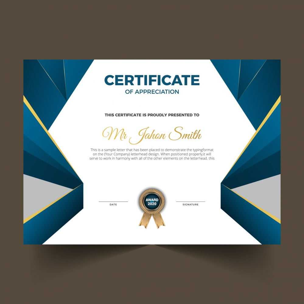 Blue certificate design in professional style