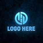 Blue light effects logo mockup on black wall
