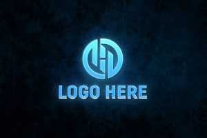 Blue light effects logo mockup on black wall