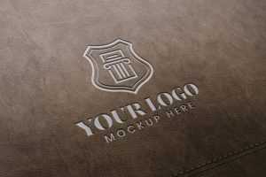 Brown leather stamp logo mockup