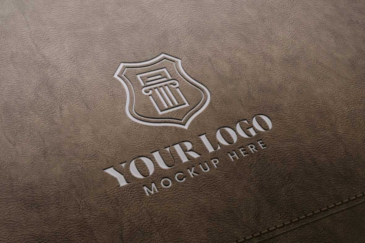 Brown leather stamp logo mockup