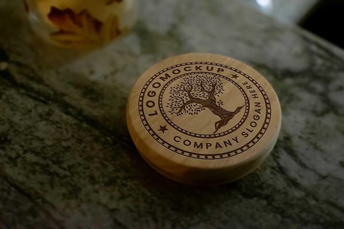 Brown Wooden Coaster Logo Mockup