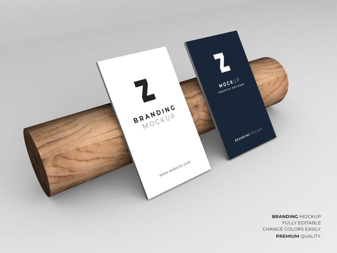 Business Card Mockup on Realistic Wooden Bar