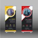 Business, roll up with red and yellow circular shapes