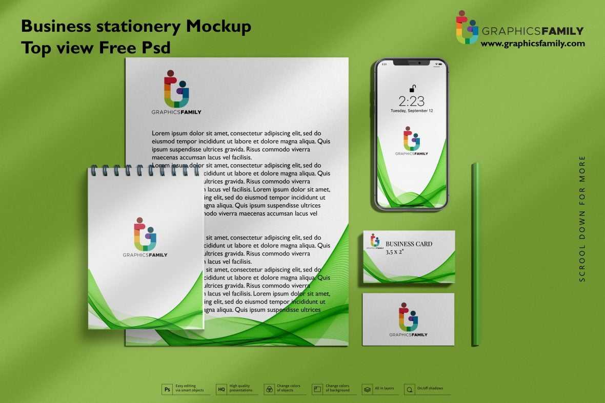 Business Stationery Mock-Up Top View Free PSD