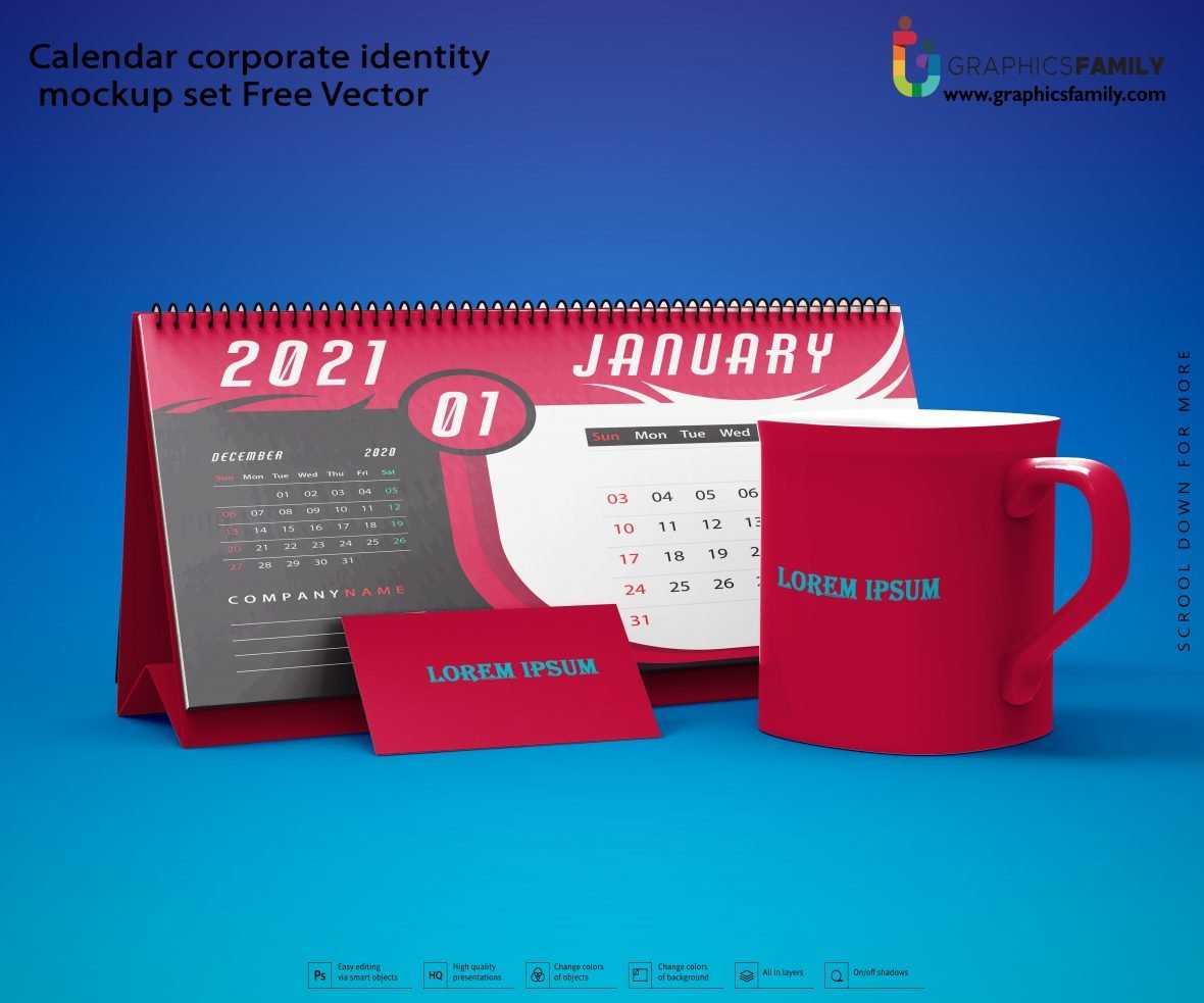 Calendar corporate identity mockup set Free Vector