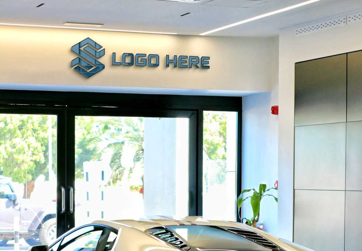 Car Showroom Logo Mockup With Glass Effects