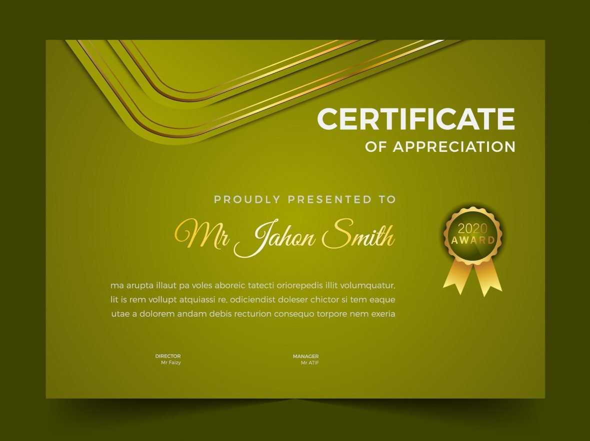 Certificate of appreciation green theme template design