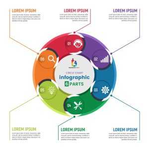 Circle chart infographic template with 6 parts vector image