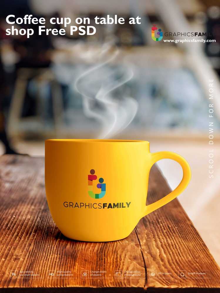 Coffee cup on table at shop Free PSD
