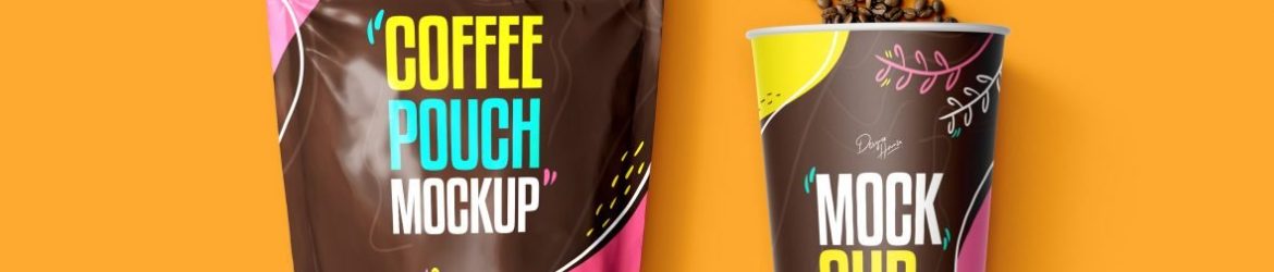 Coffee Pouch with Cup Mockup Premium PSD