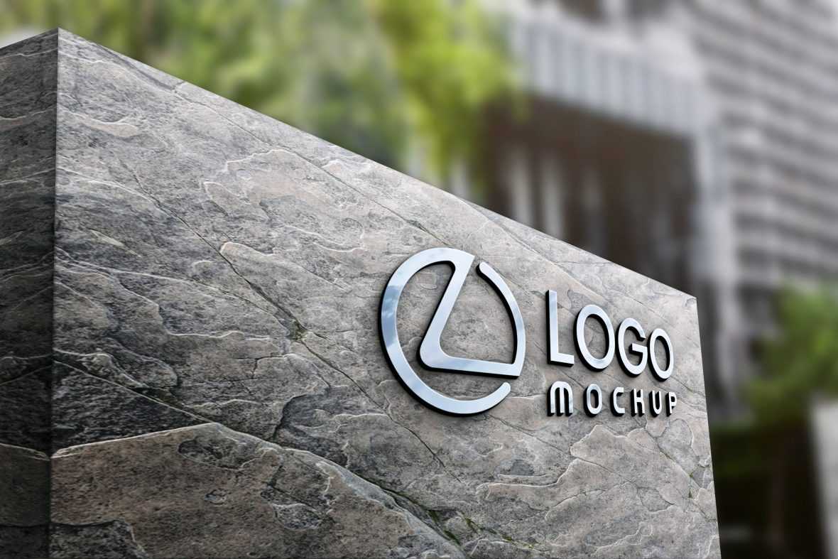 Company Outdoor Signage 3D Steel Logo Mockup