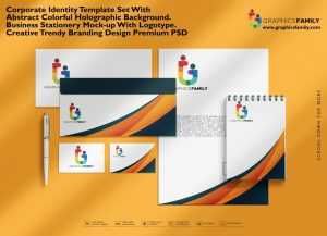Corporate identity template set with abstract colorful holographic background. business stationery mock-up with logotype. creative trendy branding design Premium