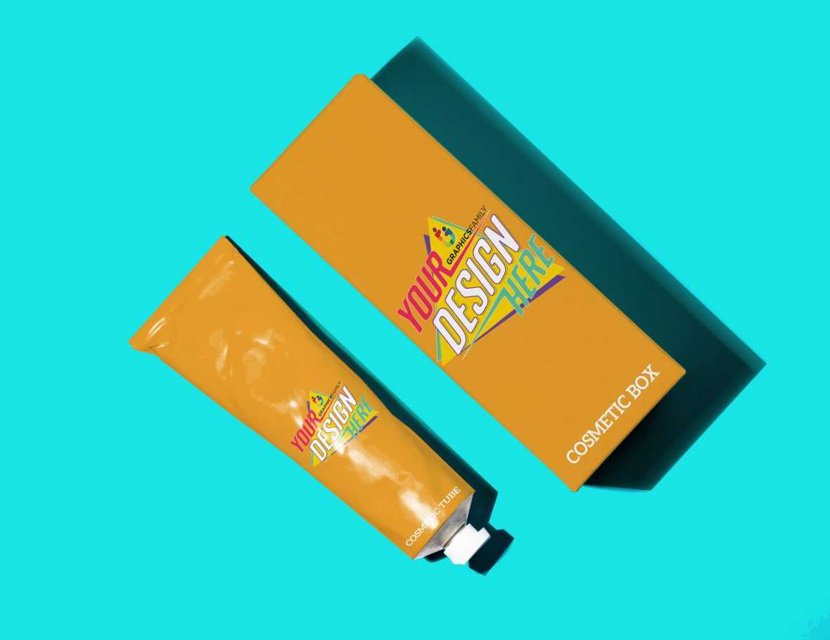 Cosmetic Tube With Box Design Mockup