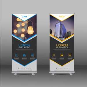 Creative blue and yellow rollup banner design