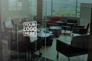 Dark Glass Office Window Logo Mockup
