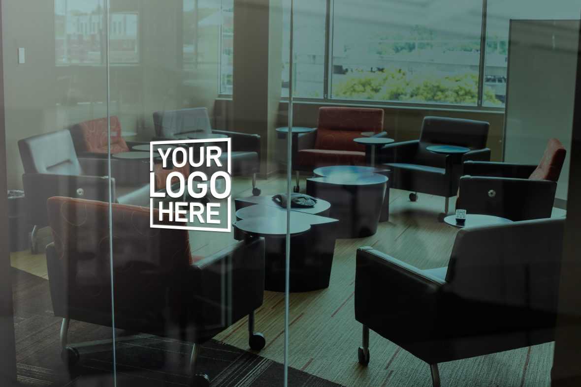 Dark Glass Office Window Logo Mockup