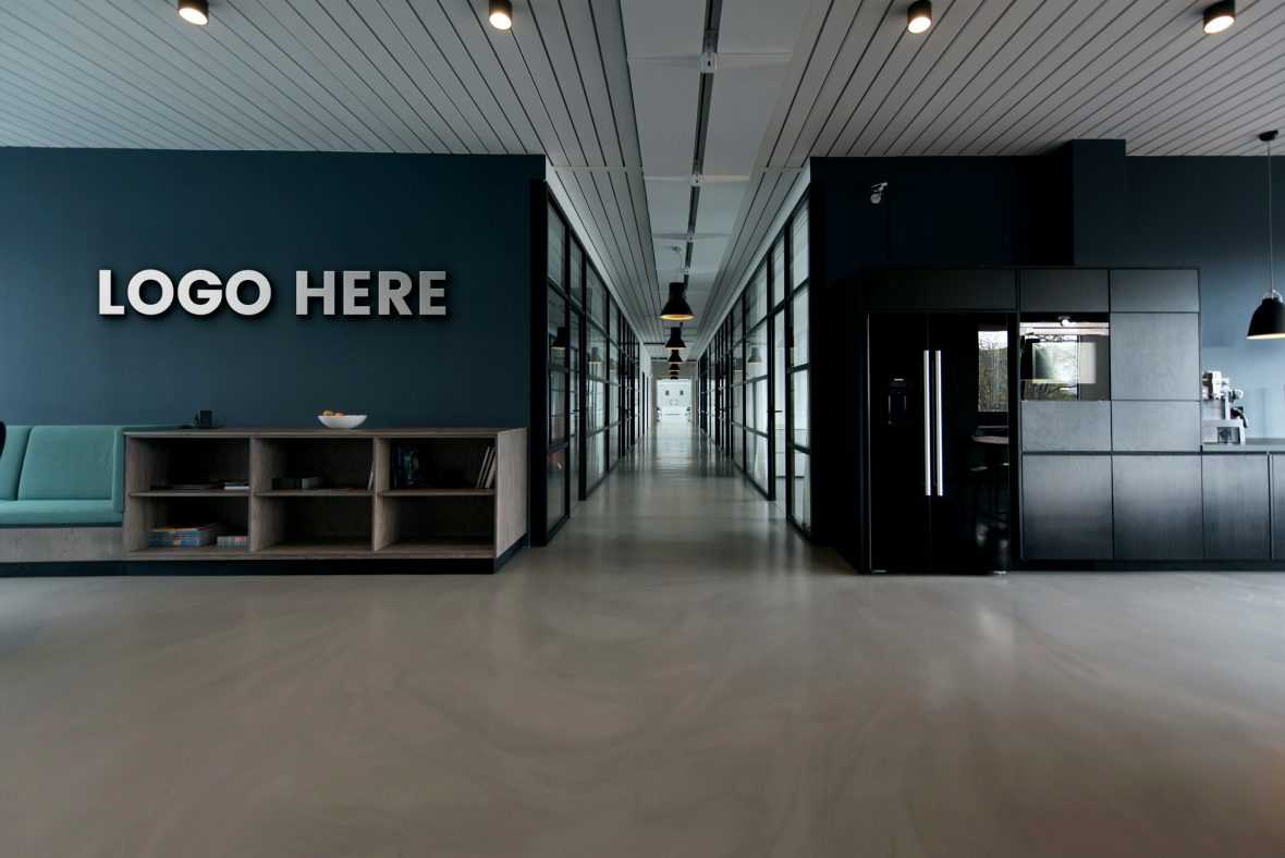 Dark Green Office Wall Logo Mockup