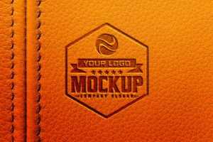 Dark Logo Mockup on Orange Leather Background