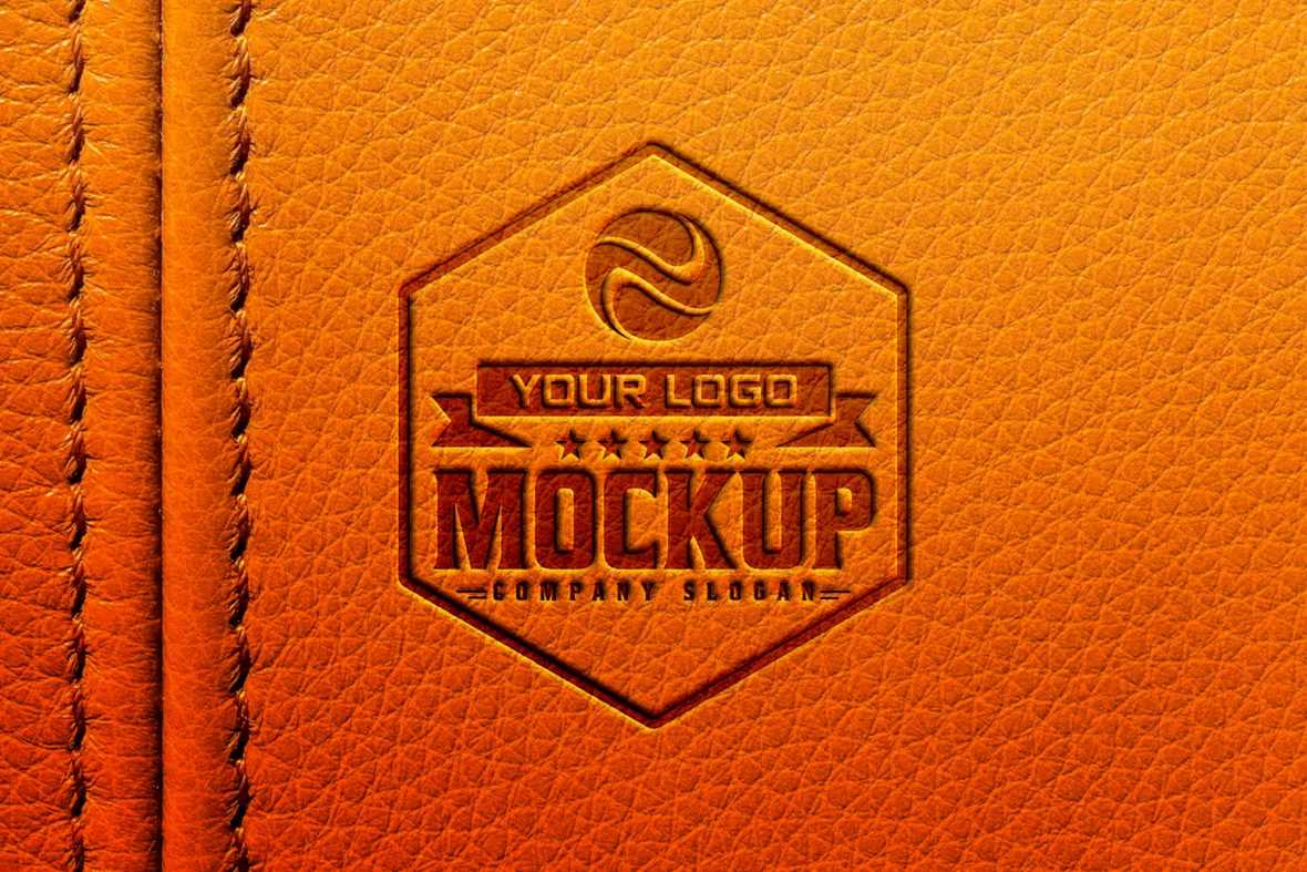 Dark Logo Mockup on Orange Leather Background