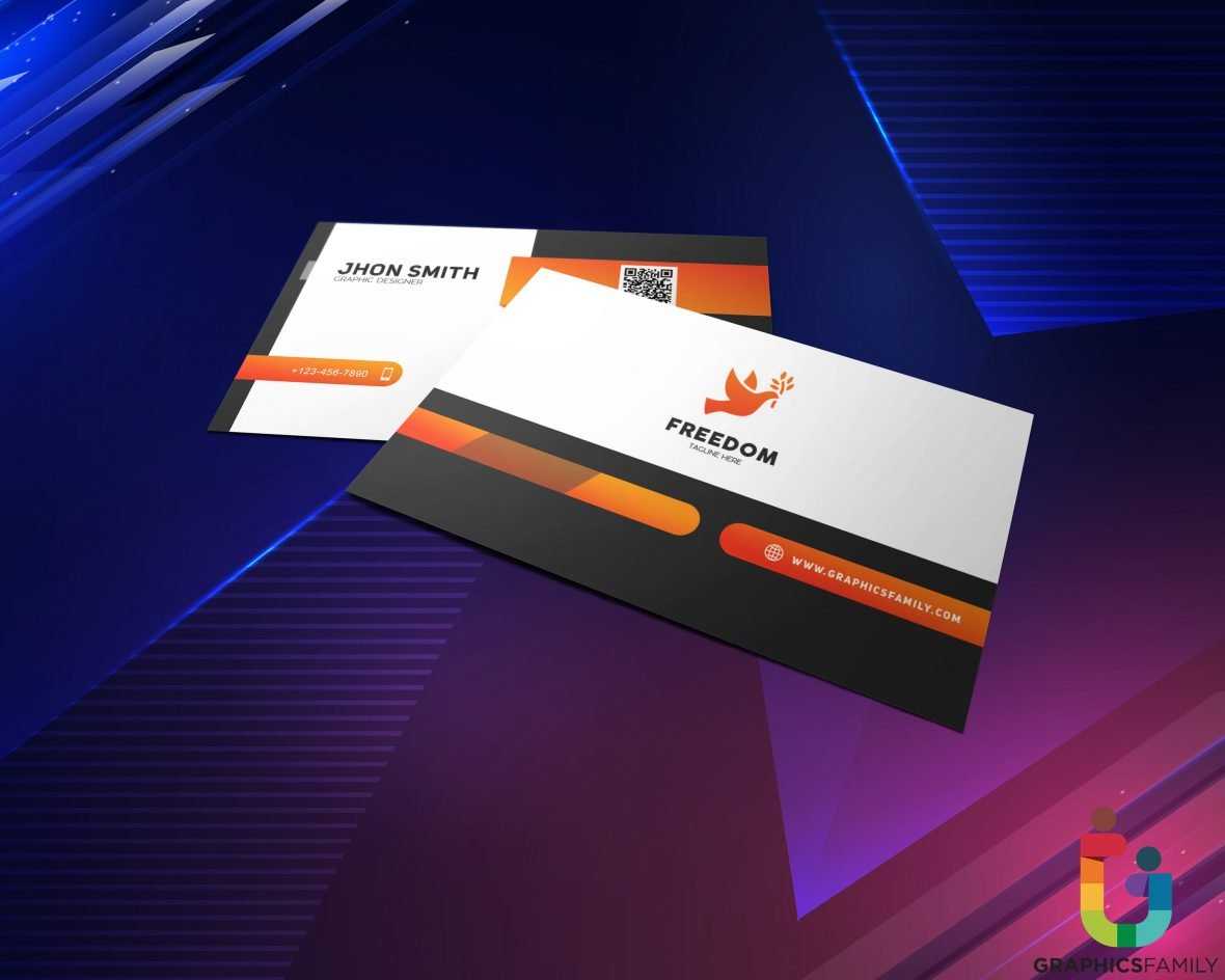 Elegant Orange, Black and White Business Card .PSD Template