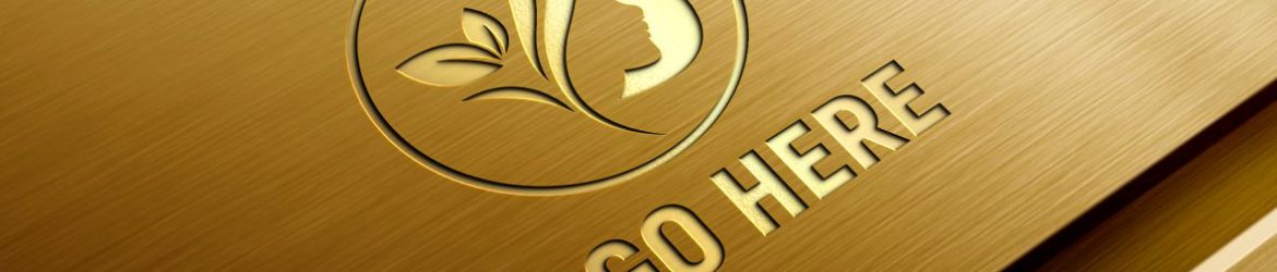 Embossed 3D logo mockup on metal panel gold style