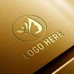 Embossed 3D logo mockup on metal panel gold style