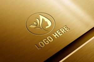 Embossed 3D logo mockup on metal panel gold style