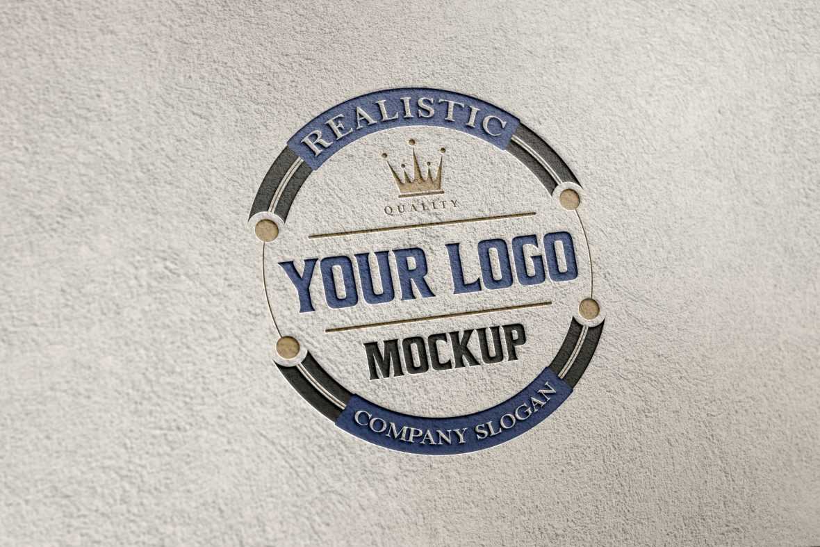 Engraved logo mockup on gray cement wall