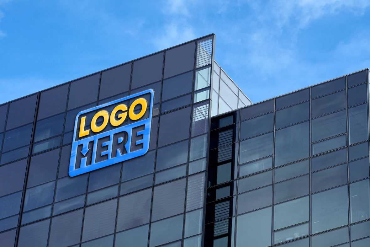 Famous Hi-Tech Business Building 3D Logo mockup