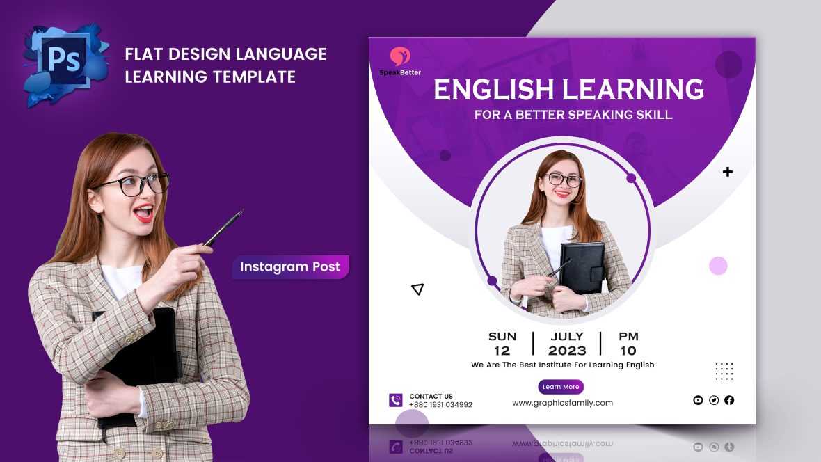 Flat design language learning template