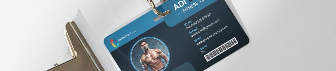 Flat gym and fitness employee horizontal identity card template