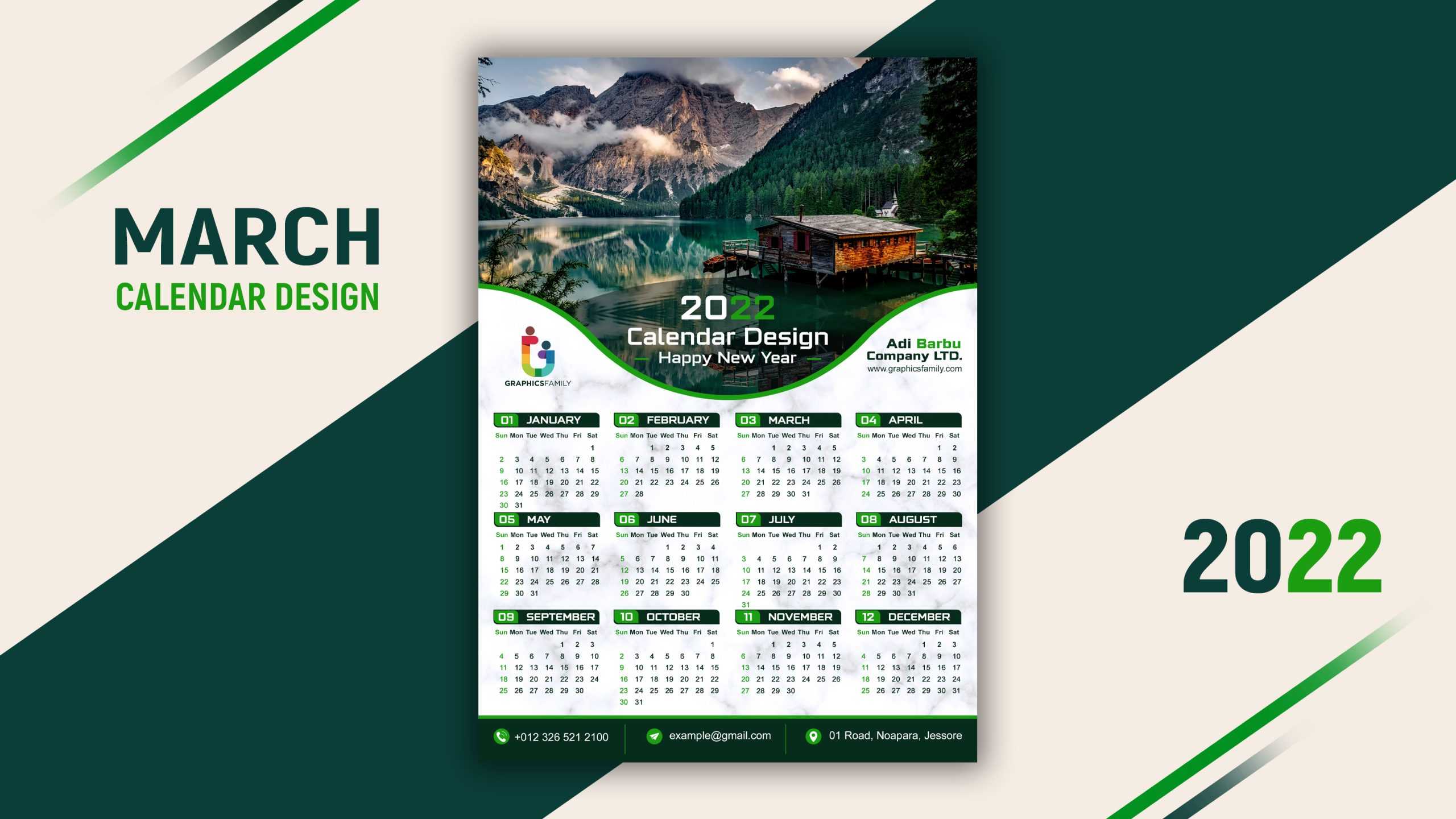 Free 2022 Modern Calendar Design Template