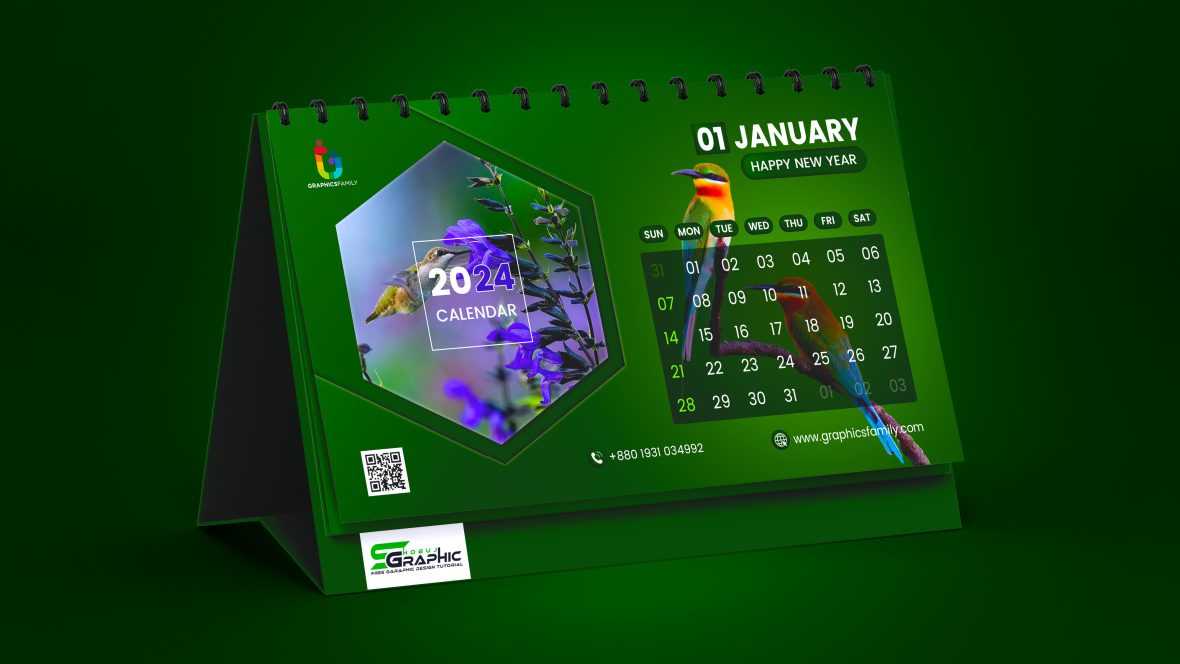 Free 2024 Green Desk Calendar Design