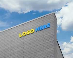 Free 3D Logo Sign on Building Facade Wall Mock-Up