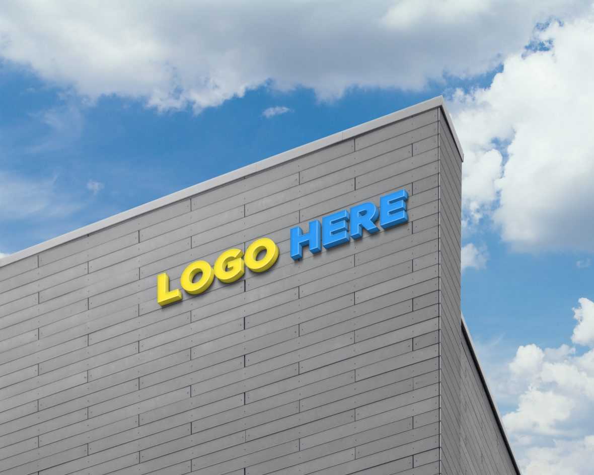 Free 3D Logo Sign on Building Facade Wall Mock-Up