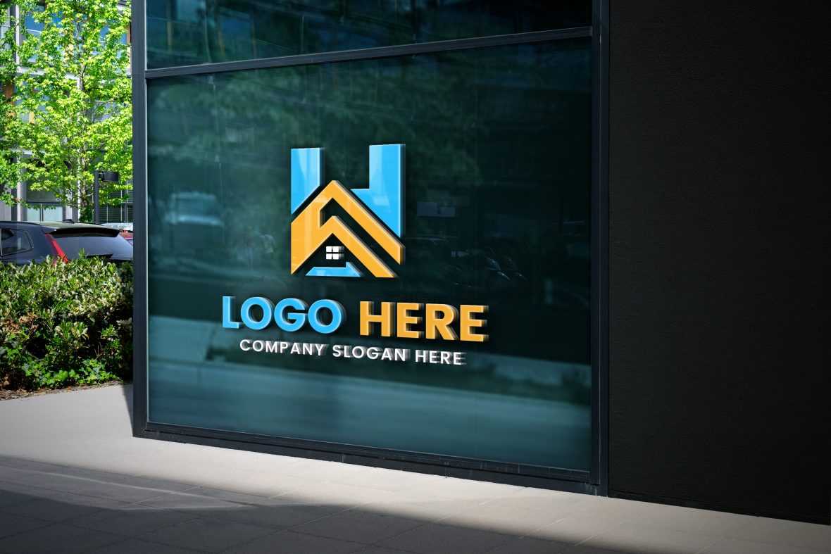 Free Editable Out-Of-Glass Office Building 3D Logo Mockup