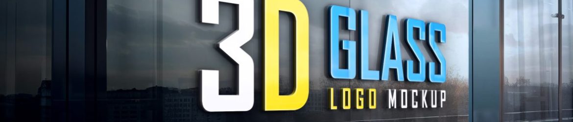 Free Glass Wall 3D Logo Mockup