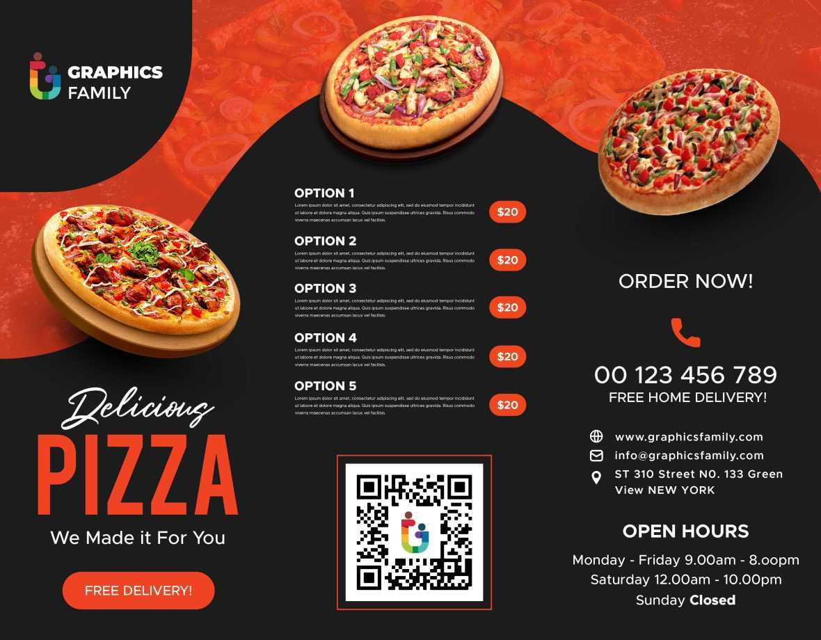 Free Pizza Restaurant Tri Fold Brochure Design Template