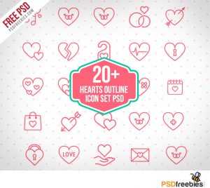 Free PSD Hearts Outline Icon Set