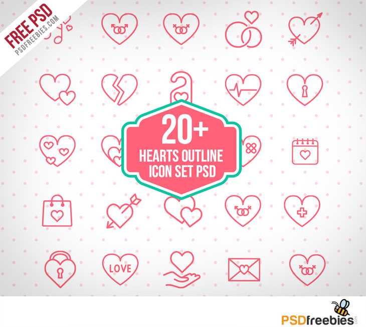 Free PSD Hearts Outline Icon Set