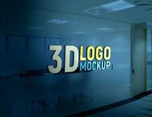 Free PSD Logo Mock-up on Office Glass Wall