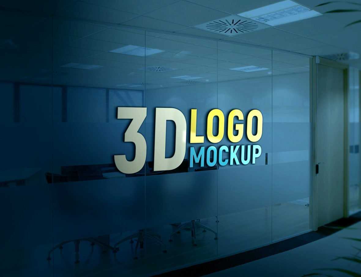 Free PSD Logo Mock-up on Office Glass Wall