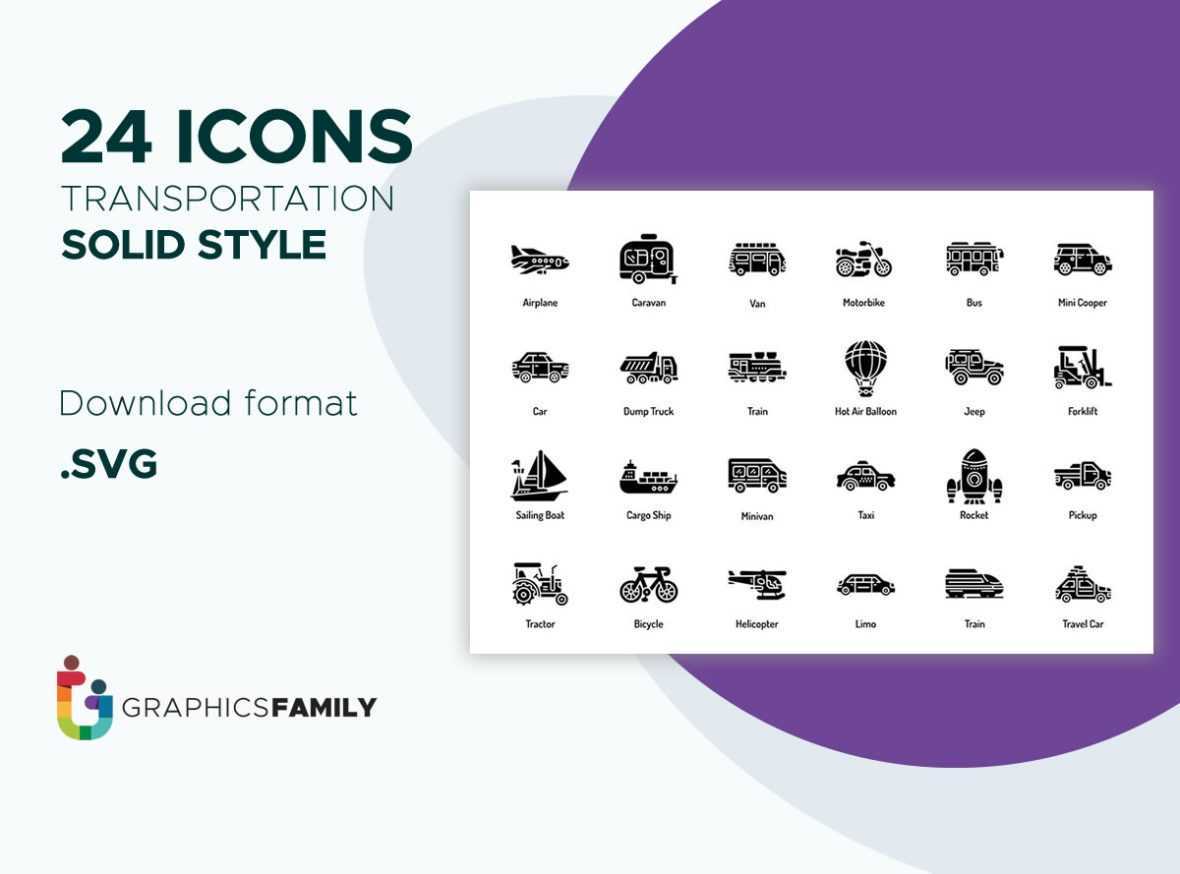 Free Transportation Icon Set Solid Style
