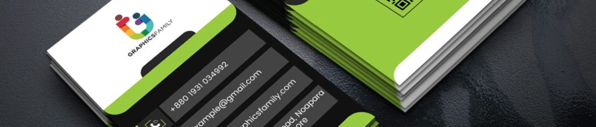 Free Vertical Visiting Card Design with Green, Black and White
