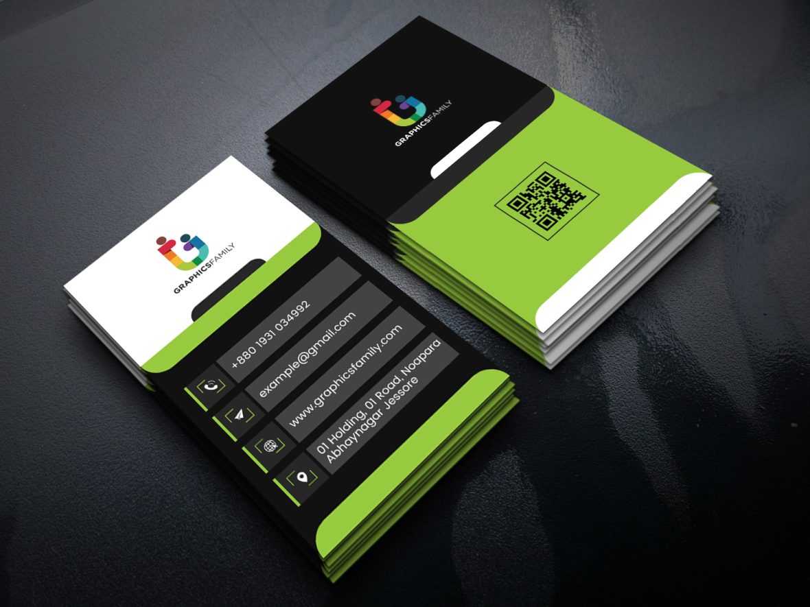 Free Vertical Visiting Card Design with Green, Black and White