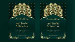 Free Wedding Invitation Card Design with Green and Gold Colors