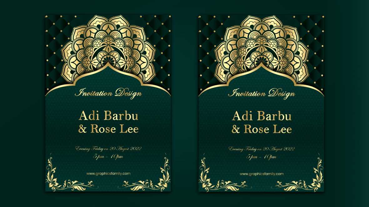 Free Wedding Invitation Card Design with Green and Gold Colors